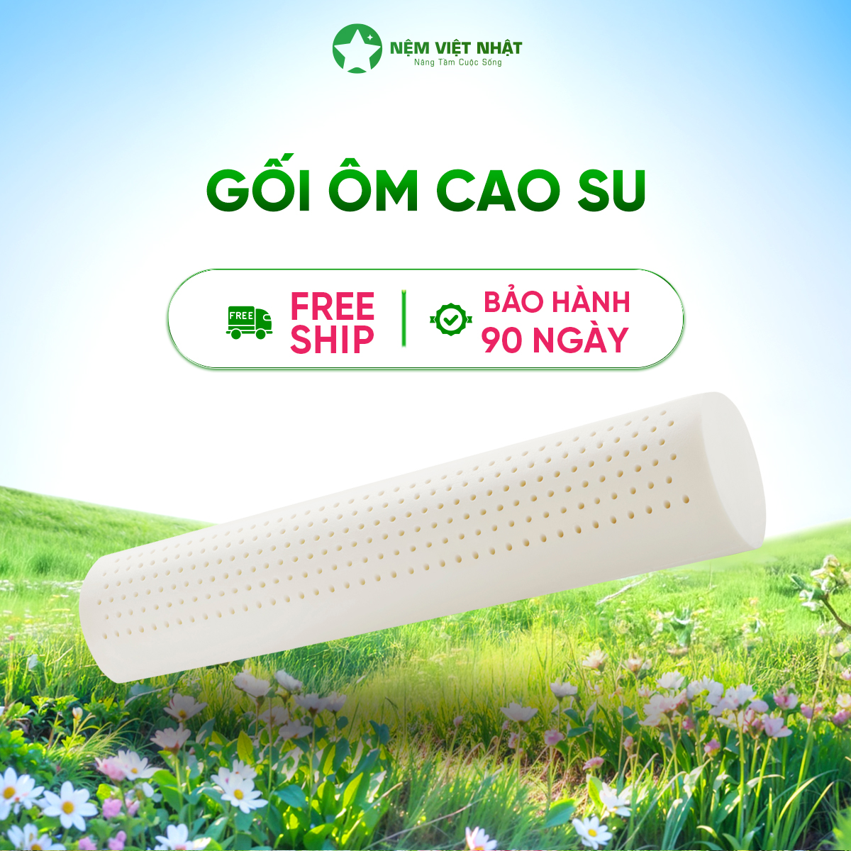 Gối Ôm Cao Su Thiên Nhiên Việt Nhật - Tặng Kèm Vỏ gối
