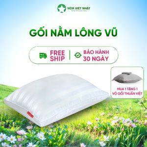 Gối Nằm Lông Vũ Việt Nhật - Tặng kèm vỏ gối