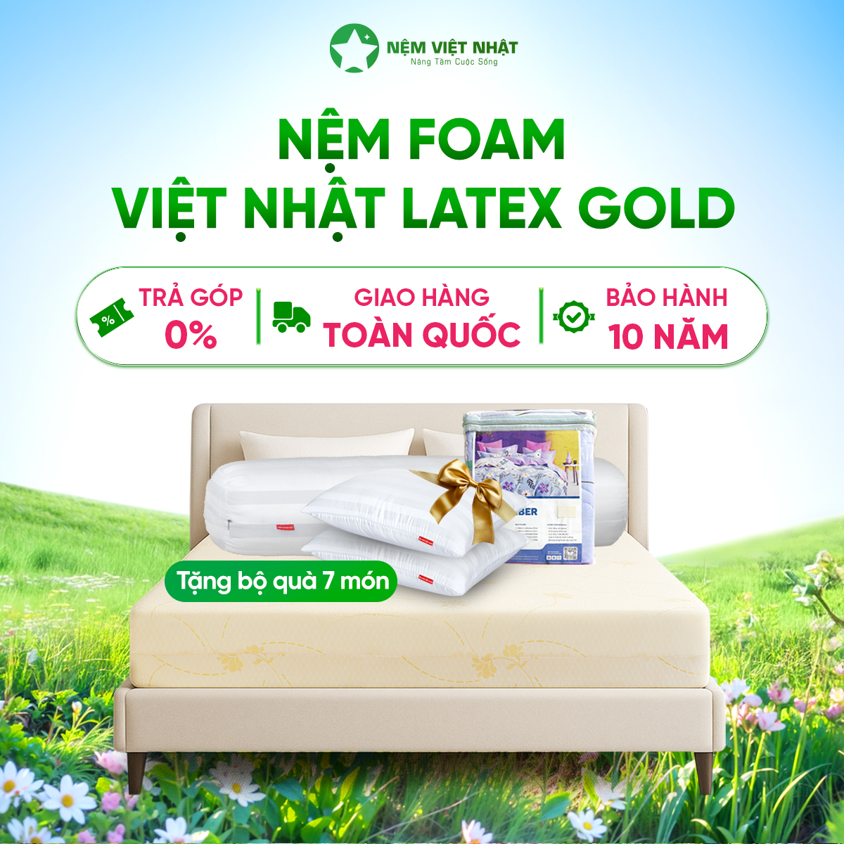 Nệm Foam Việt Nhật Latex Gold - Tặng 7 Món Quà